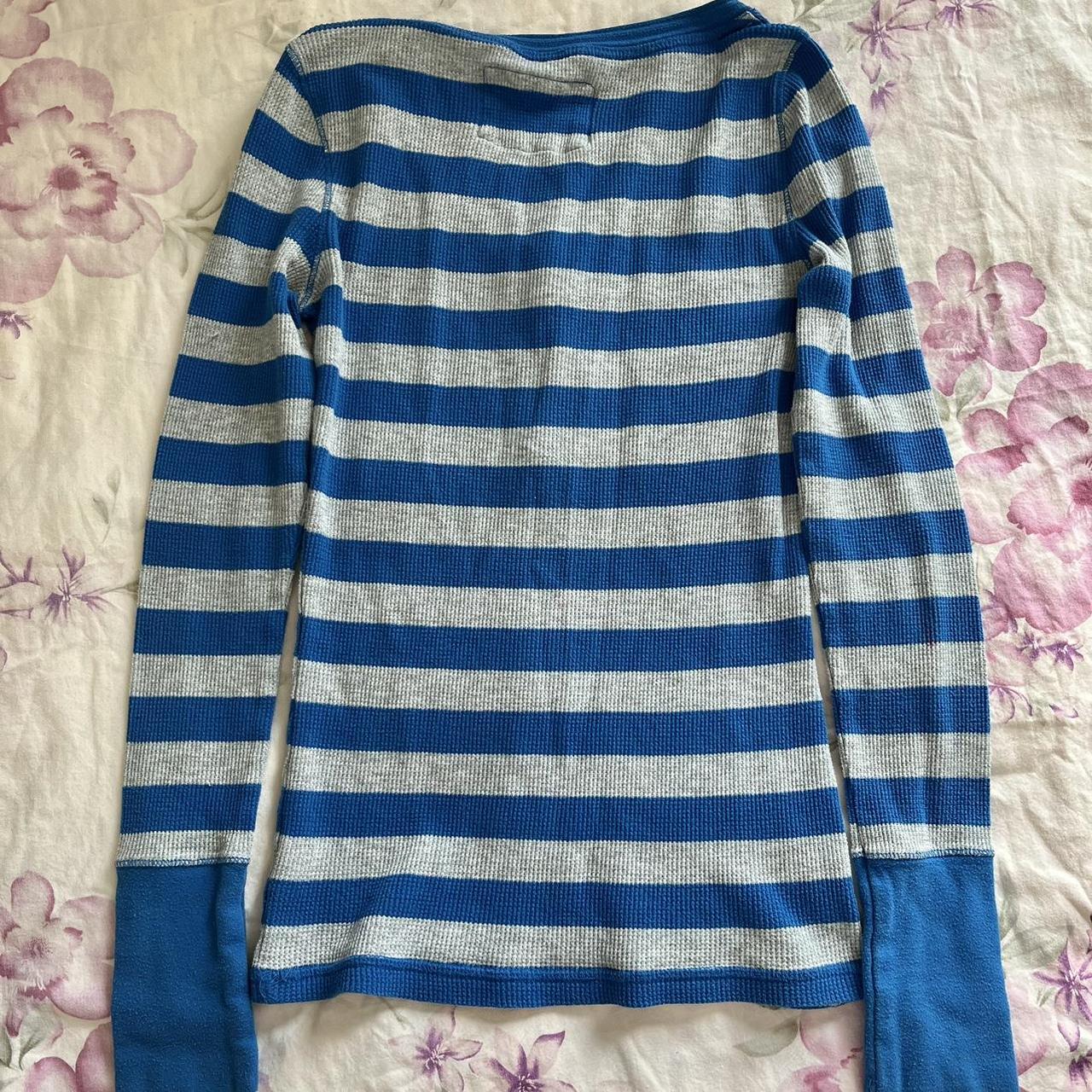 Y2K Aeropostale Ribbed Long Sleeve Blue and Grey... - Depop