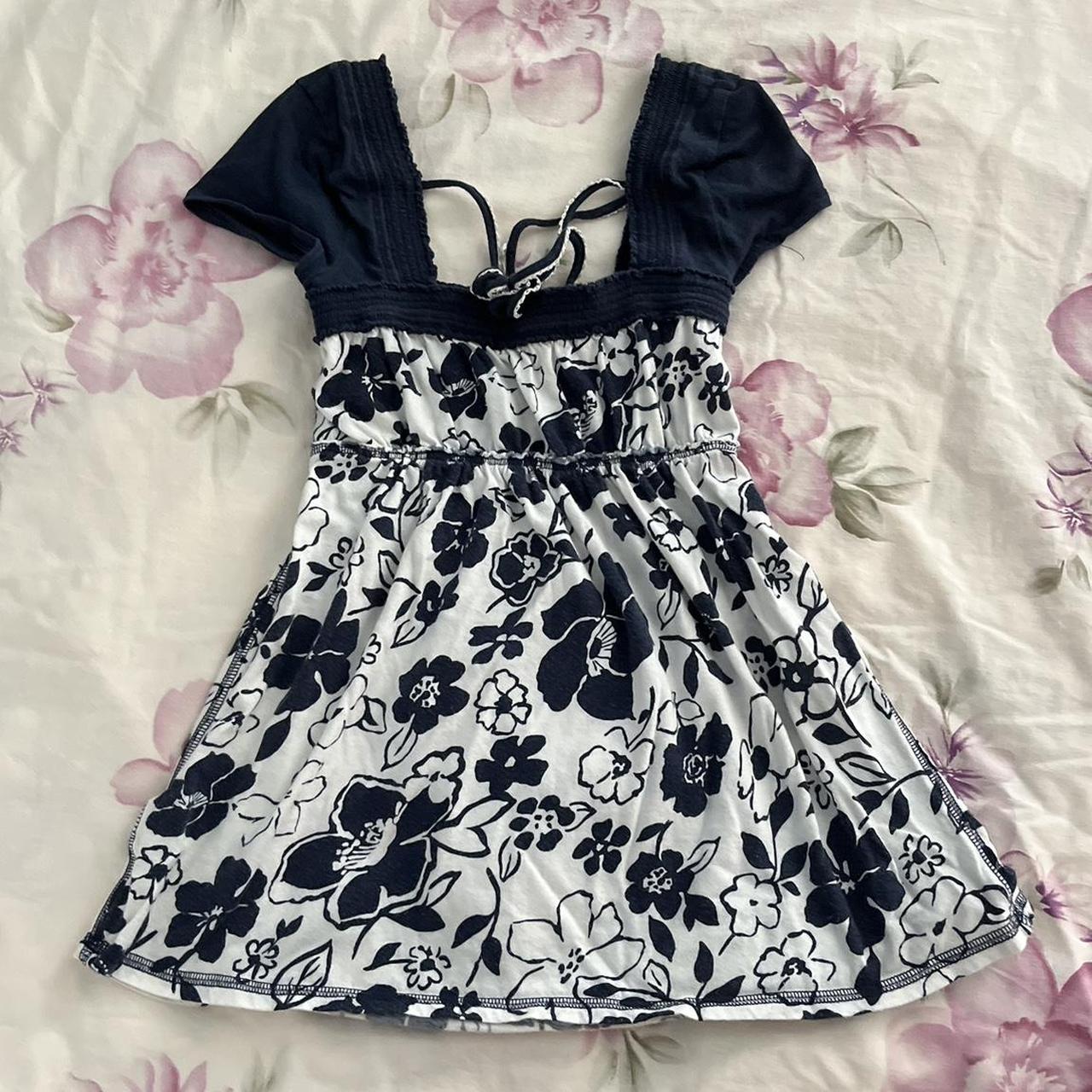 Y2K Vintage Abercrombie Floral Navy Blue Babydoll... - Depop