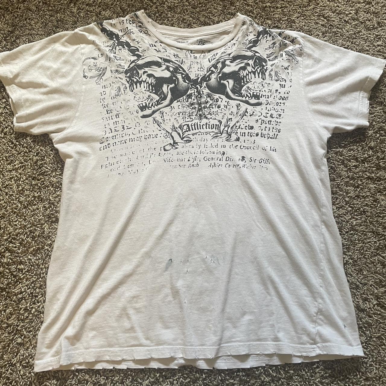 Affliction tee, Size M, Small paint stains + tears... - Depop