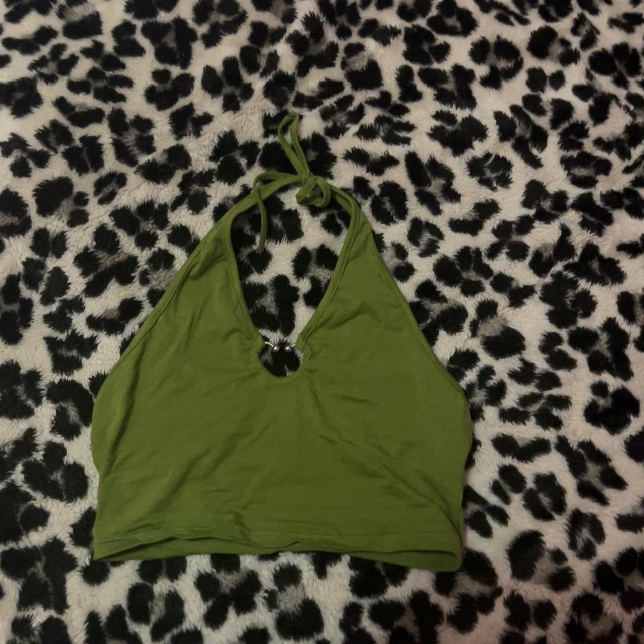 Small Olive Green Halter Top Cropped Worn A Few Depop