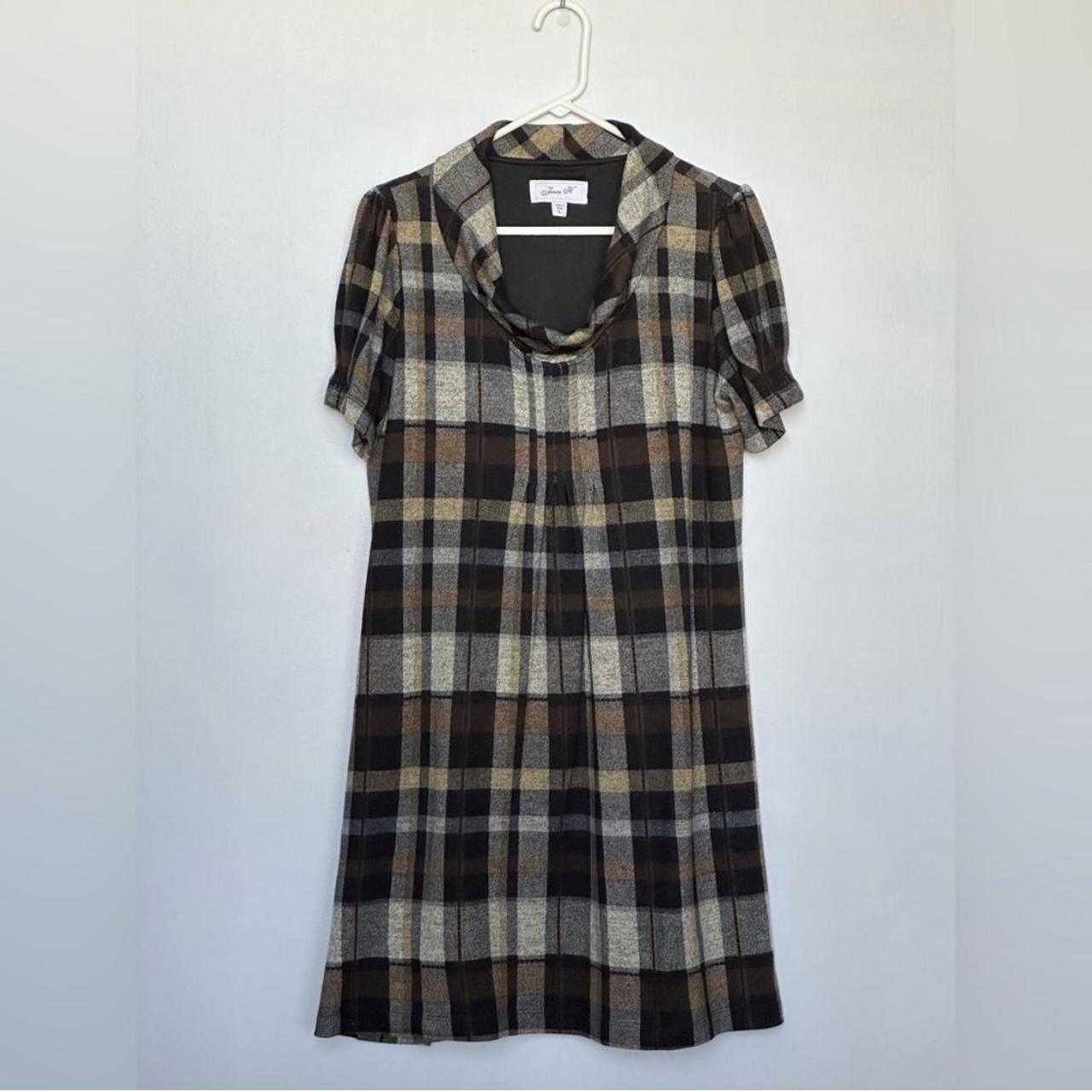 Jessica Howard Plaid Pleated Cowl Neck Sweater Dress