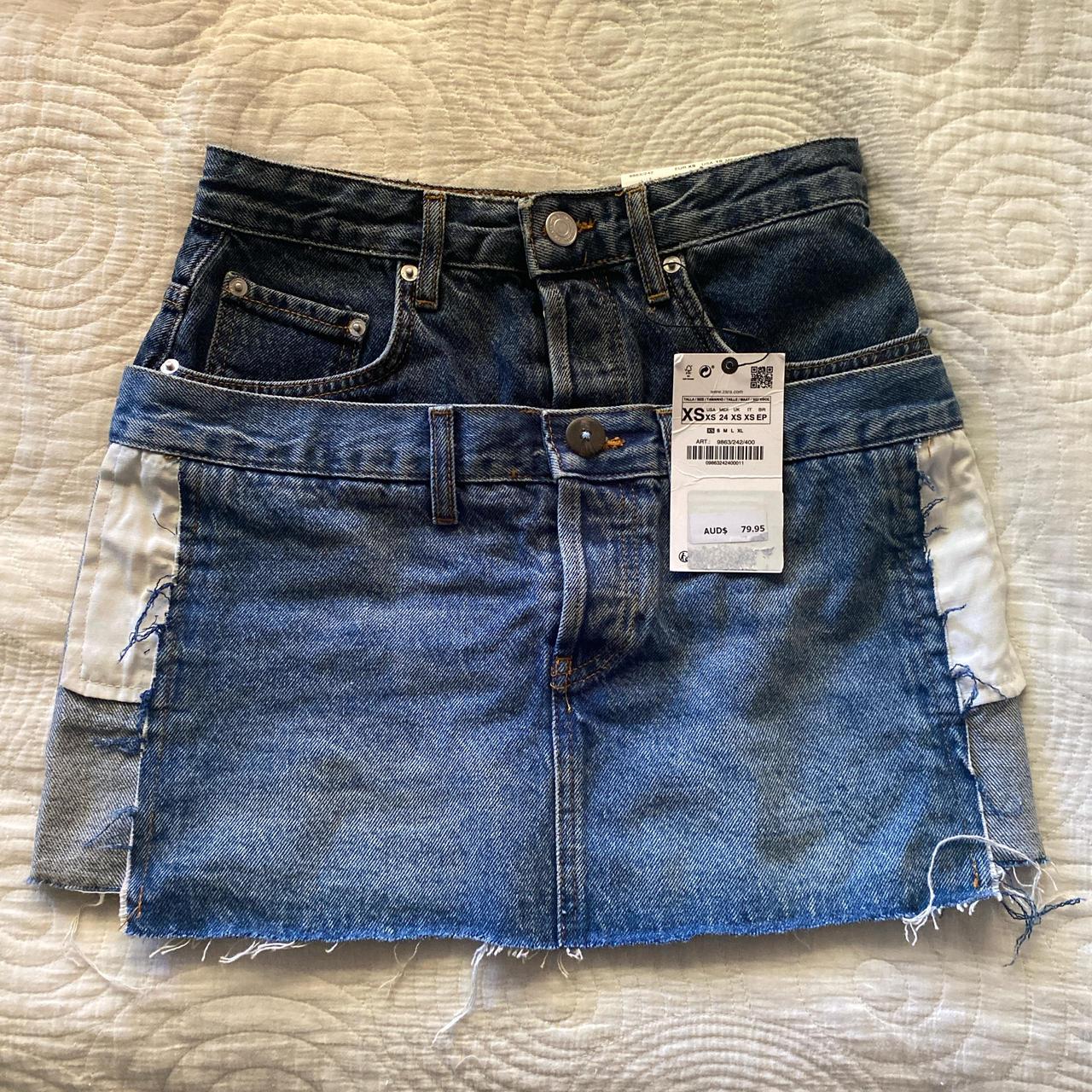 Blue Denim Distressed Denim Skirt Zara Zara patchwork distressed denim mini  skirt
