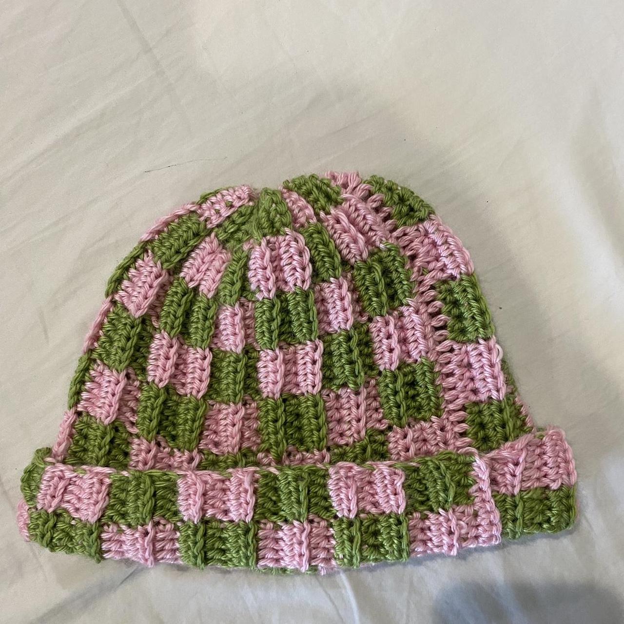 Handmade Crochet Checkered Beanie -dm if u have any... - Depop