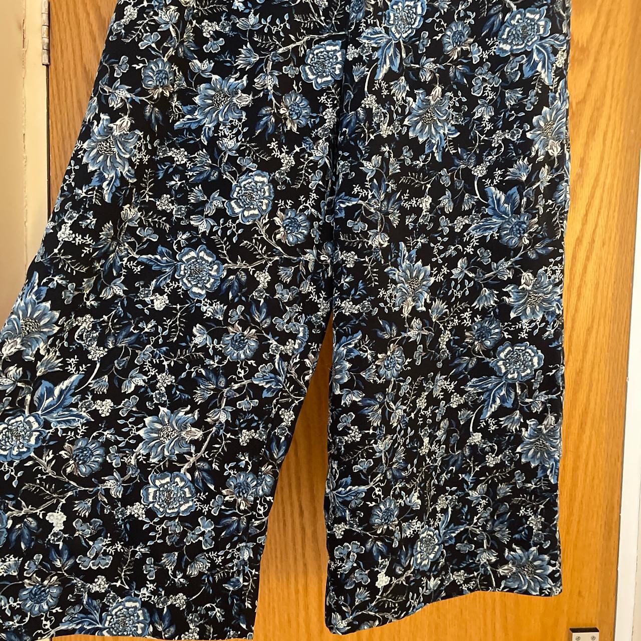 Floral Trousers By H&M Blue And Black China Print... - Depop