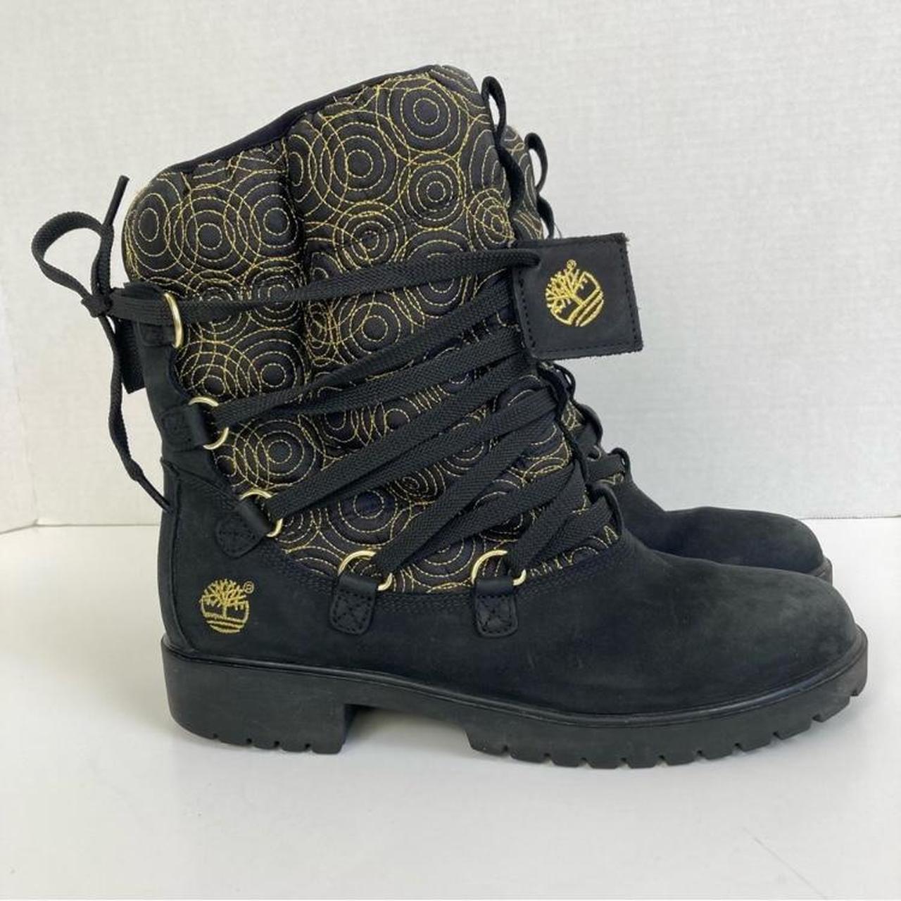 Timberland Y2K Black Gold Quilted Brushed Leather. Depop