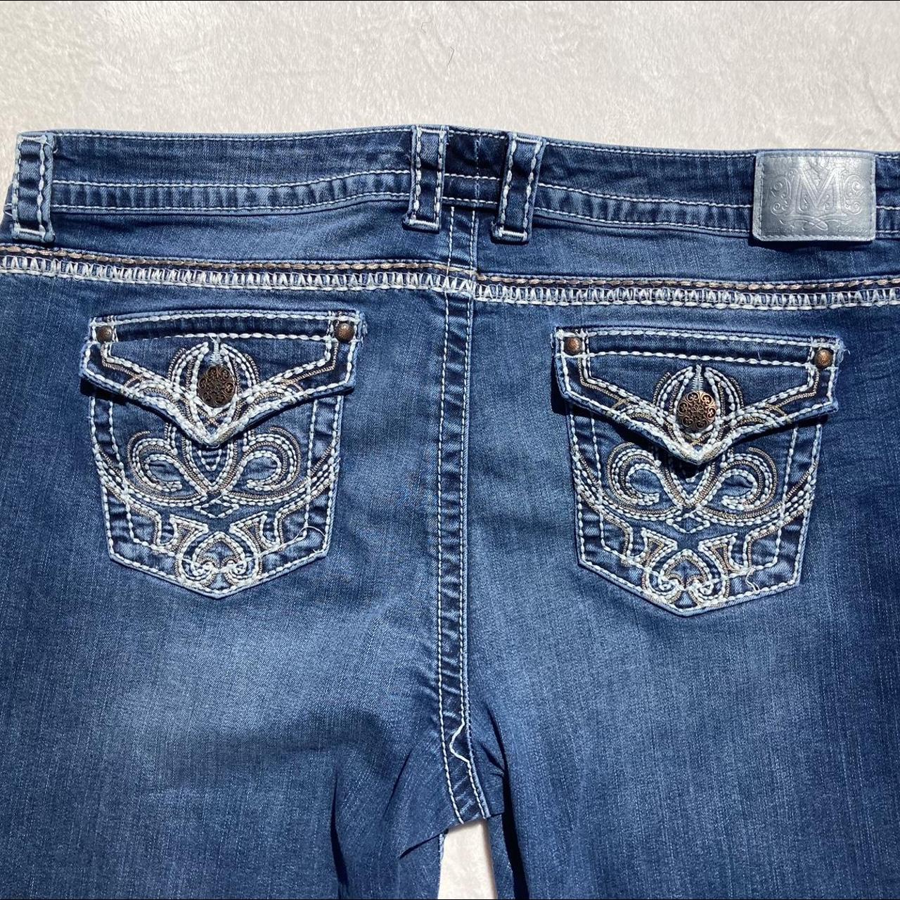 Embroidered pocket and rhinestone detailed maurices... - Depop