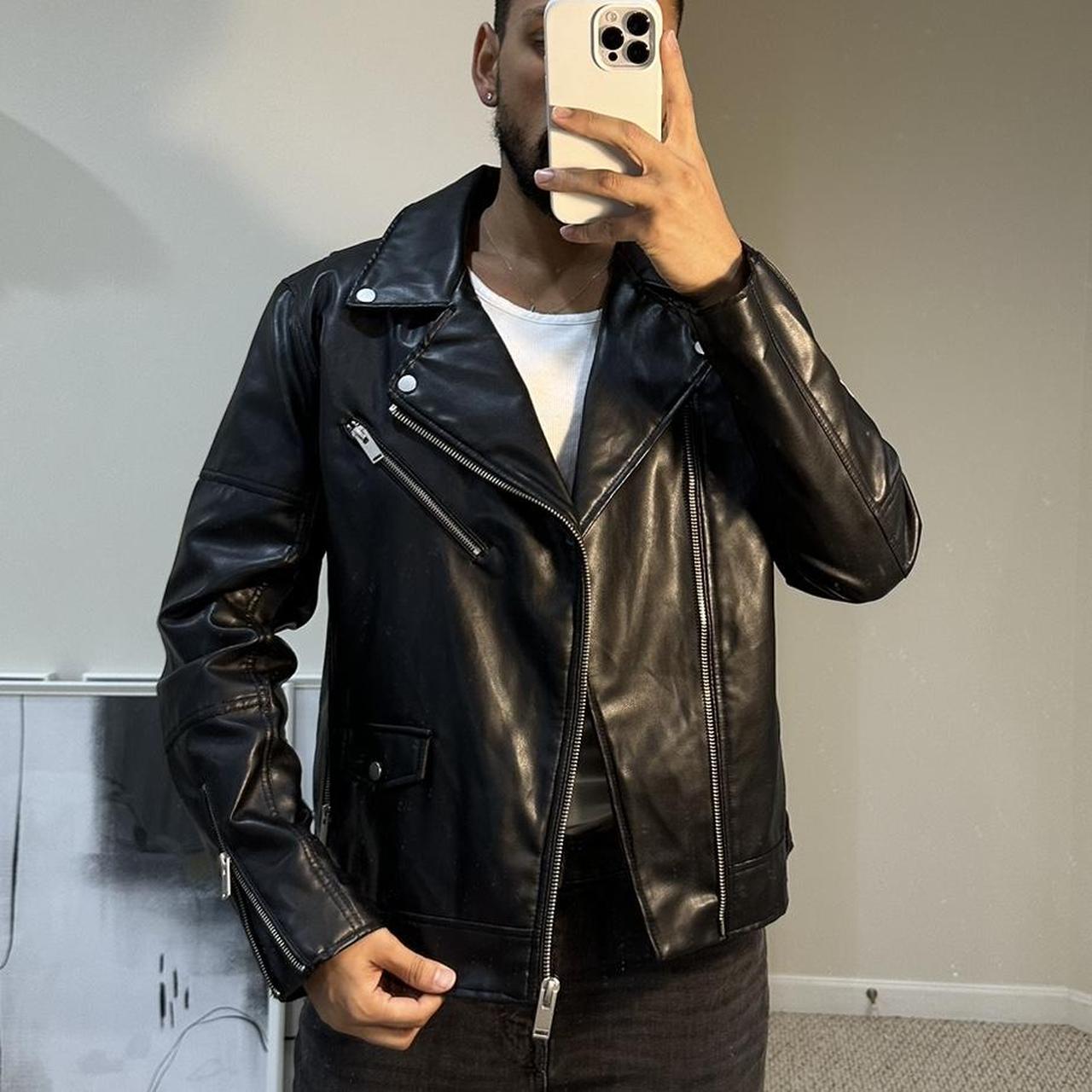 LEATHER BIKER JACKET Fit oversized ZARA SIZE XL... Depop