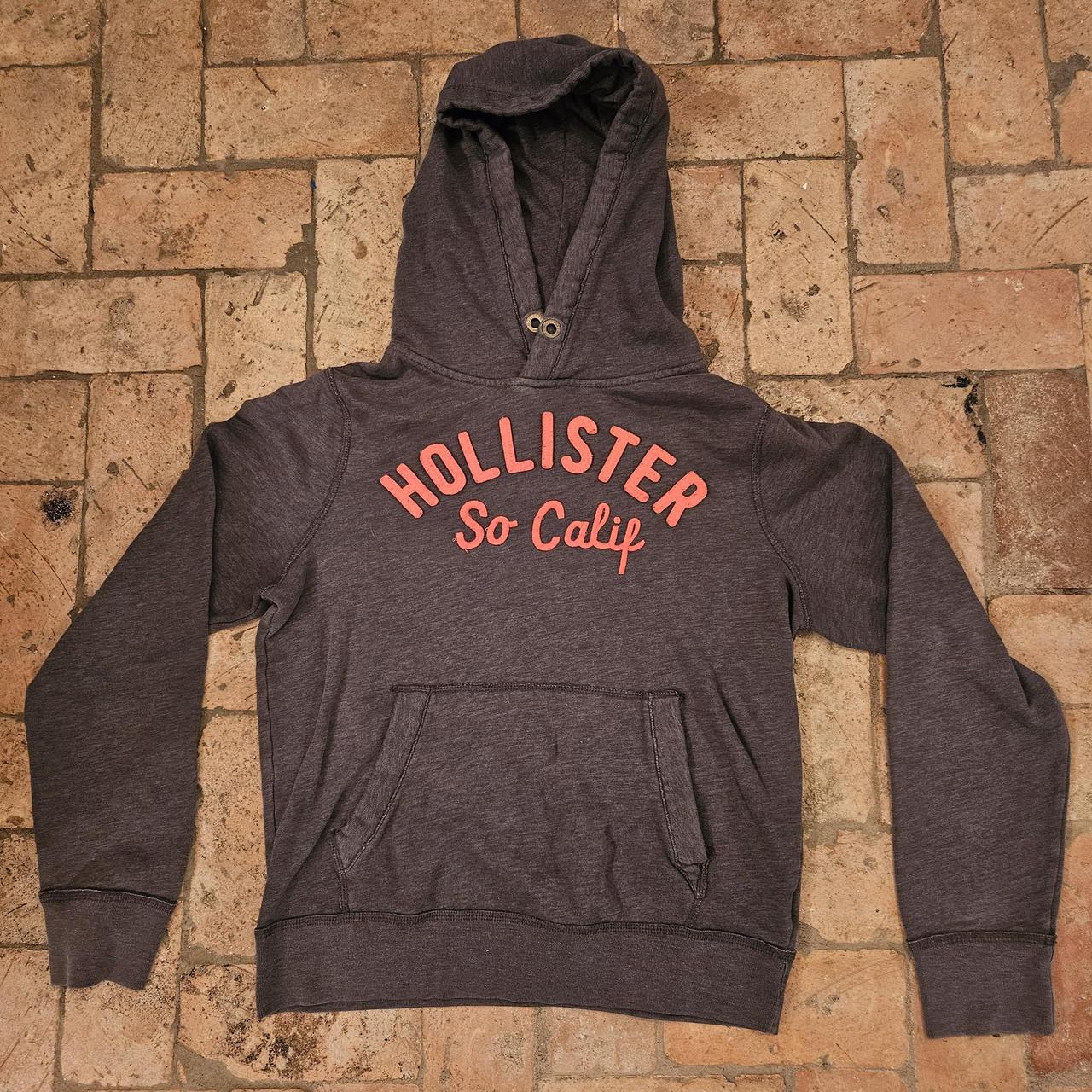 Vintage Hollister Hoodie Grey And Red Size Large... Depop