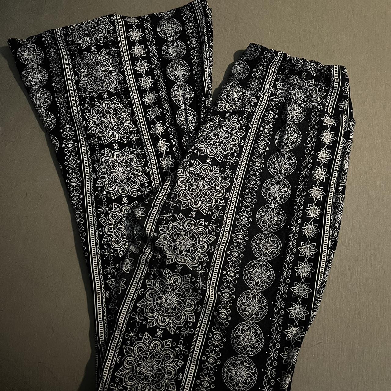 Navy blue patterned flare pants! Only worn a few times - Depop