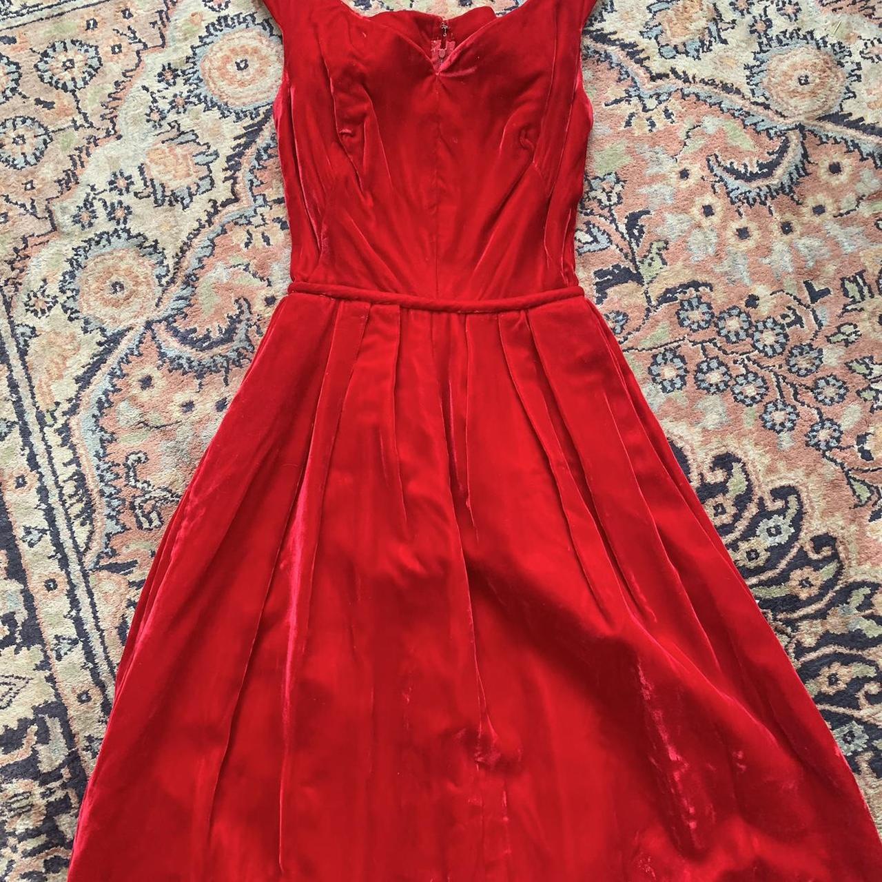 Red velvet vintage dress, beautiful condition;... - Depop