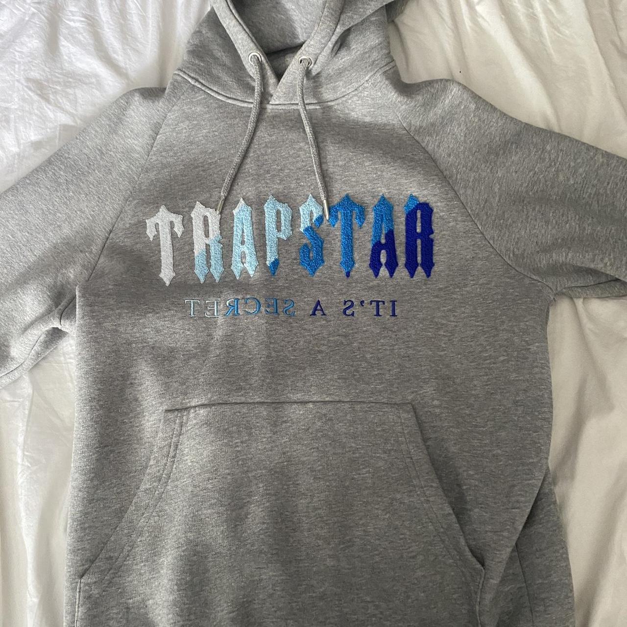 Grey/Blue trapstar hoodie (message for