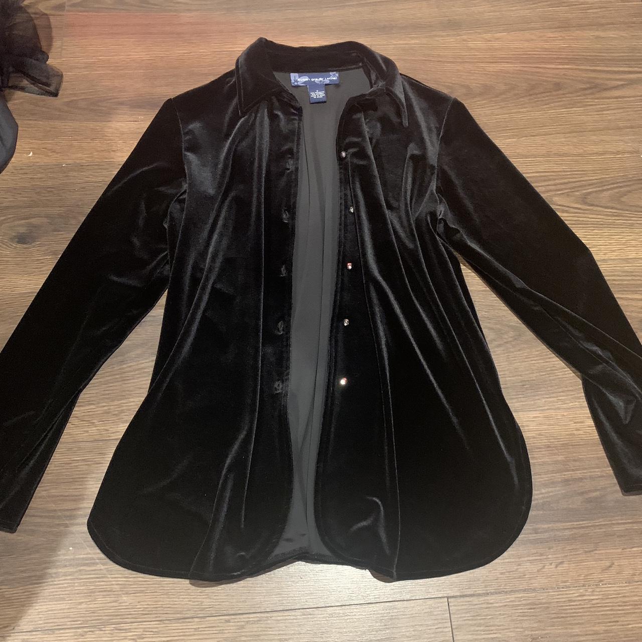 medium goth black velvet button down!! contact about... - Depop