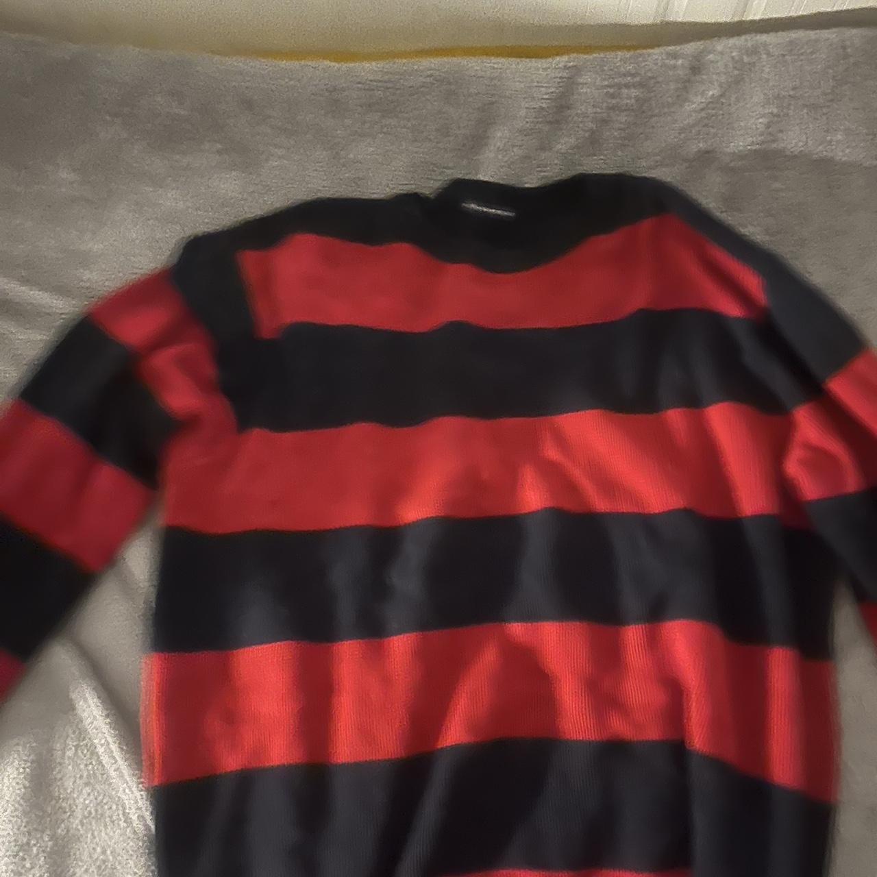 brandy red and blue striped sweater, fits baggy Depop