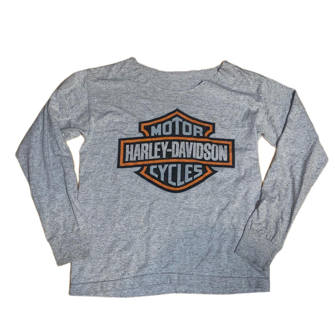 Harley Davidson Gray longsleeve off the shoulder. Depop