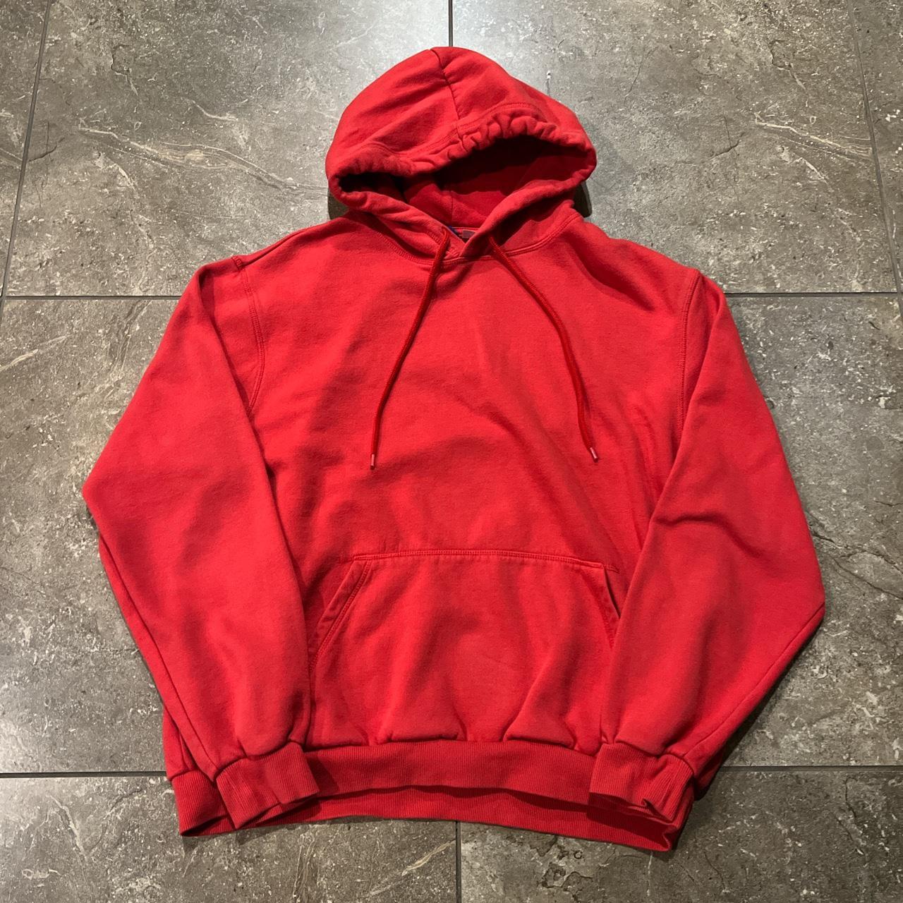 Baggy Blank Red Hoodie Size L Condition 10/10 Very... - Depop