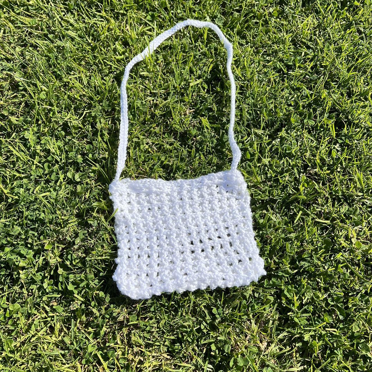 White mesh crochet bag 7 1/2 by 7 inches Hand Depop