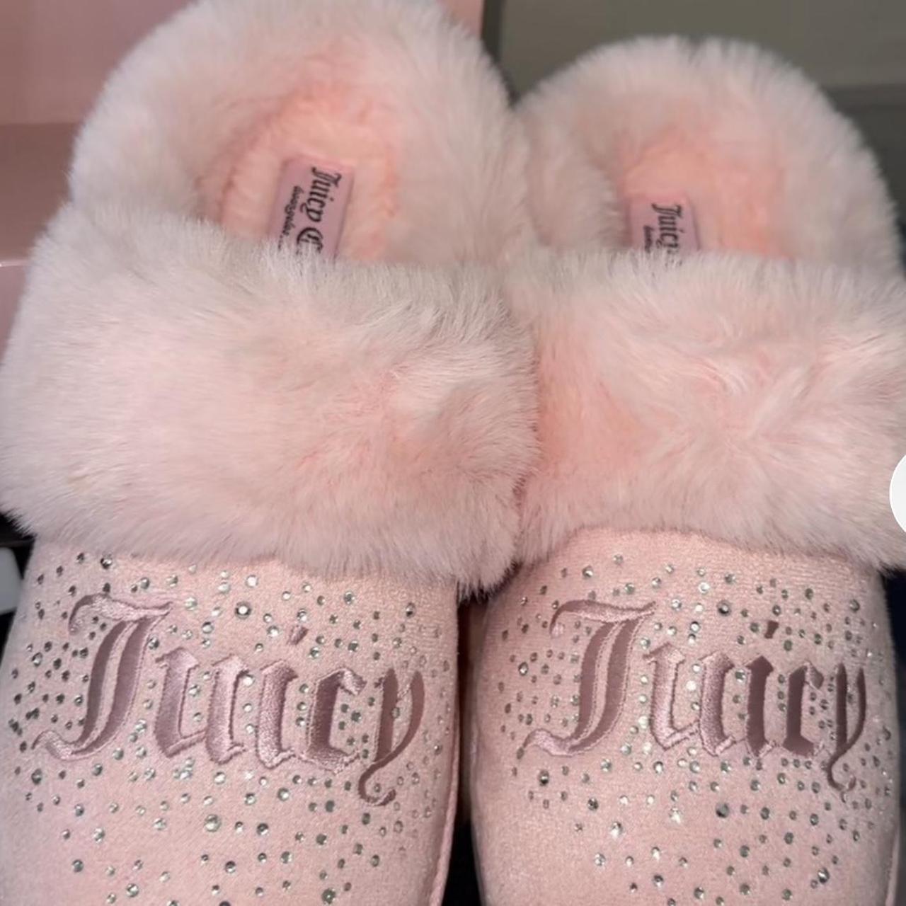 ISO Juicy Couture Pink Rhinestone Slippers Depop