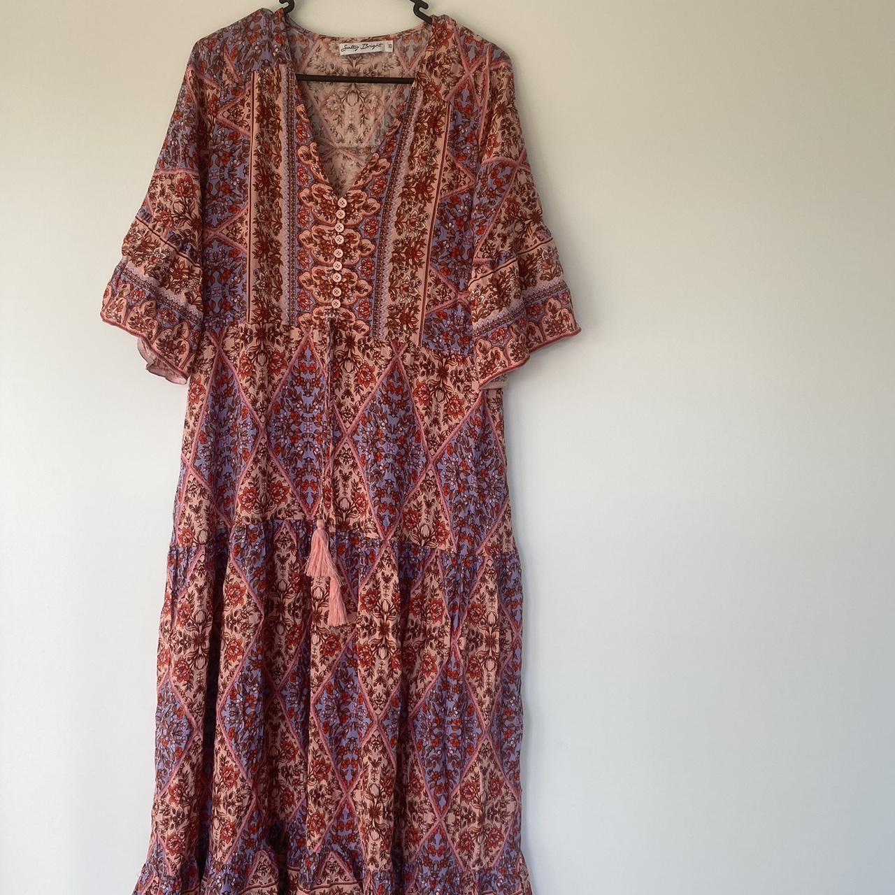 Boho maxi pink floral dress from Salty bright Size... - Depop