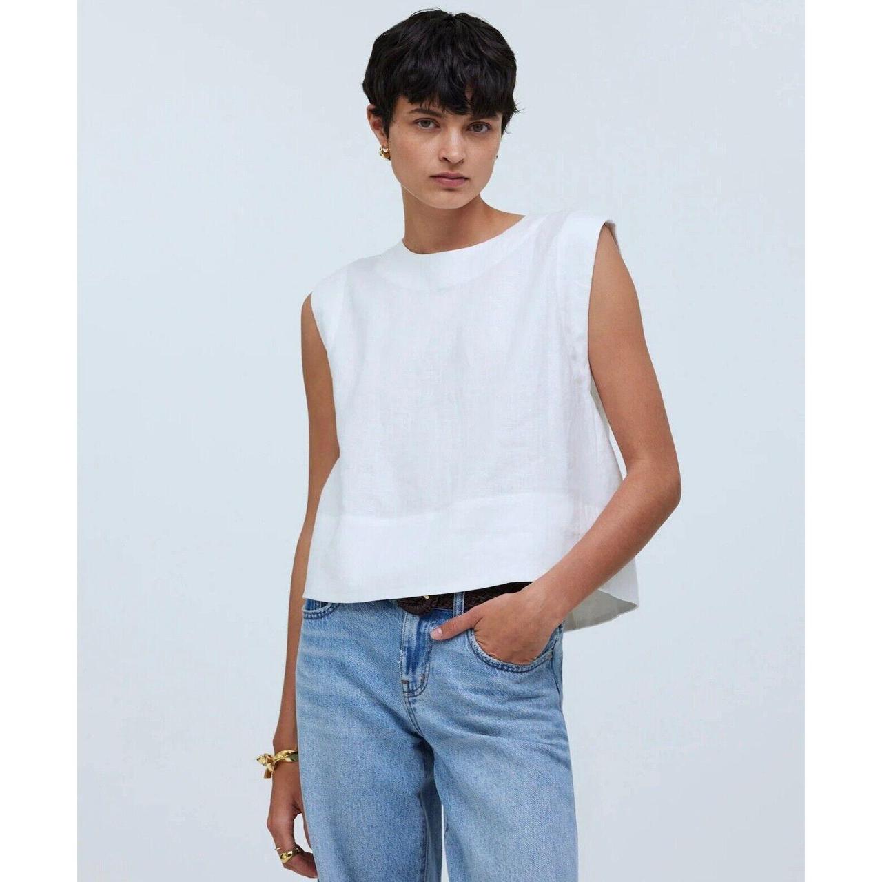 MADEWELL Bateau-Neck Tank in 100% Linen EYELET WHITE | Depop