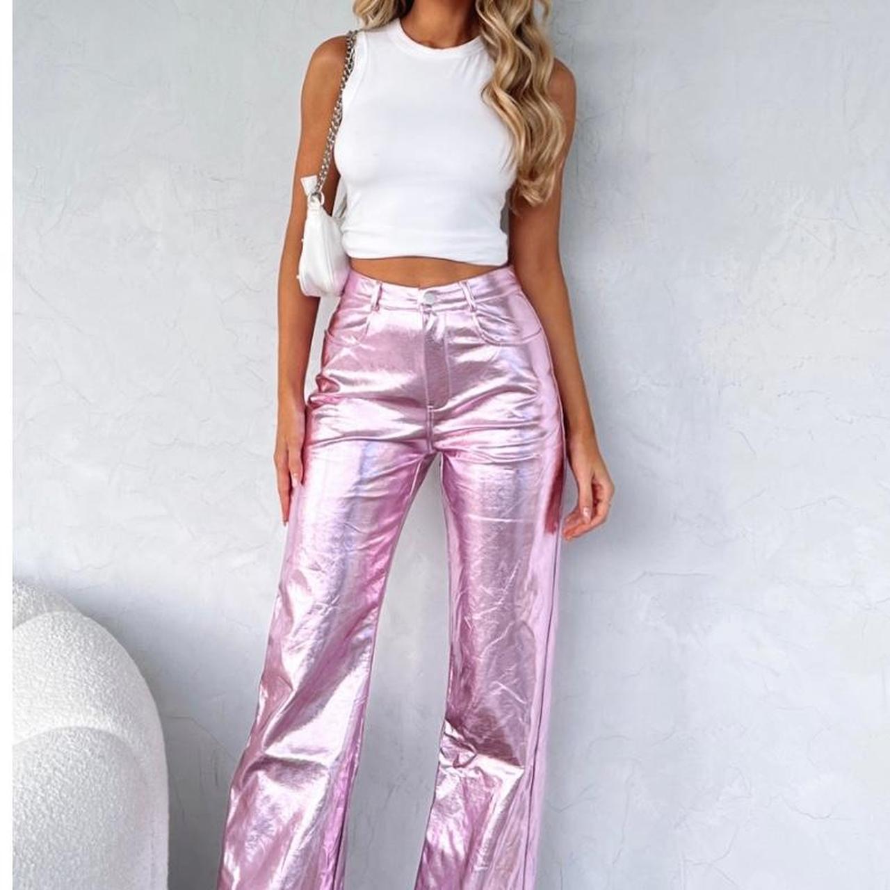 Pink metallic pants hotsell