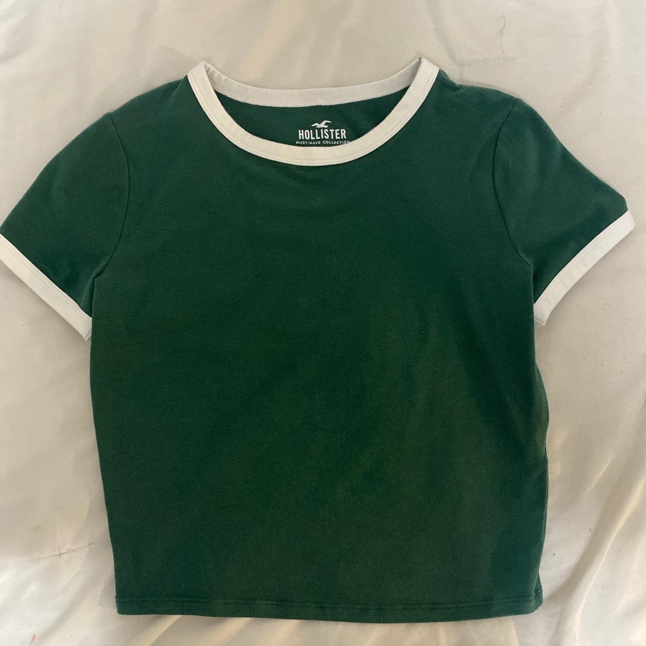 Hollister Forest Green Ringer Baby Tee Size... - Depop