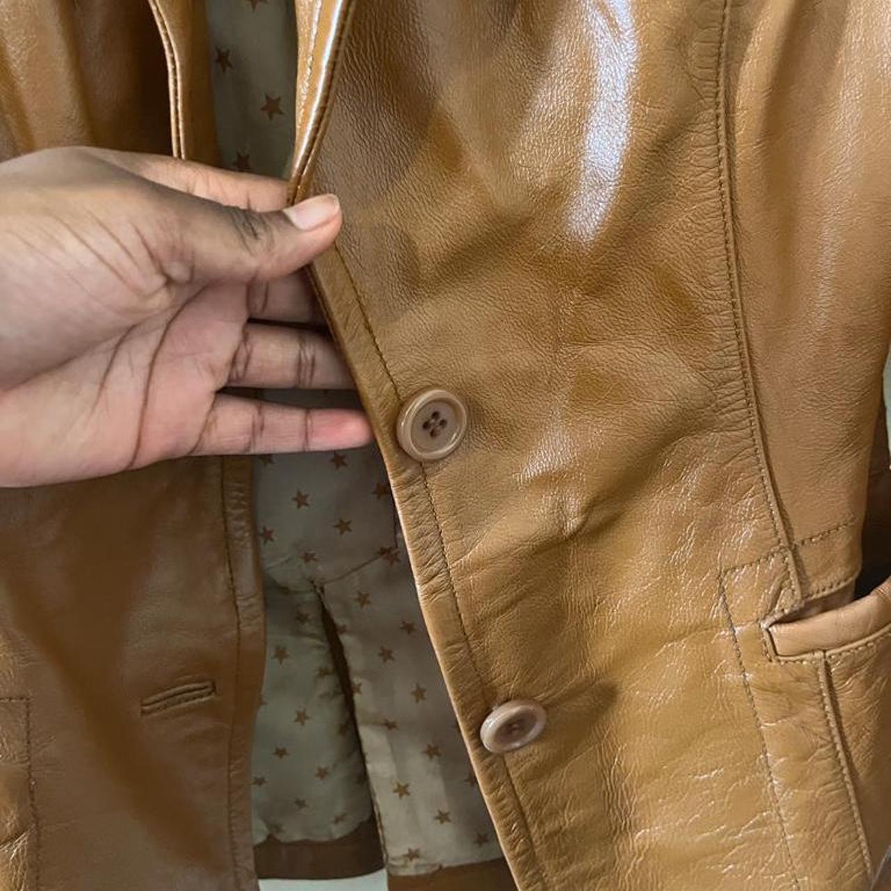 Vintage and trendy caramel brown leather jacket with... Depop