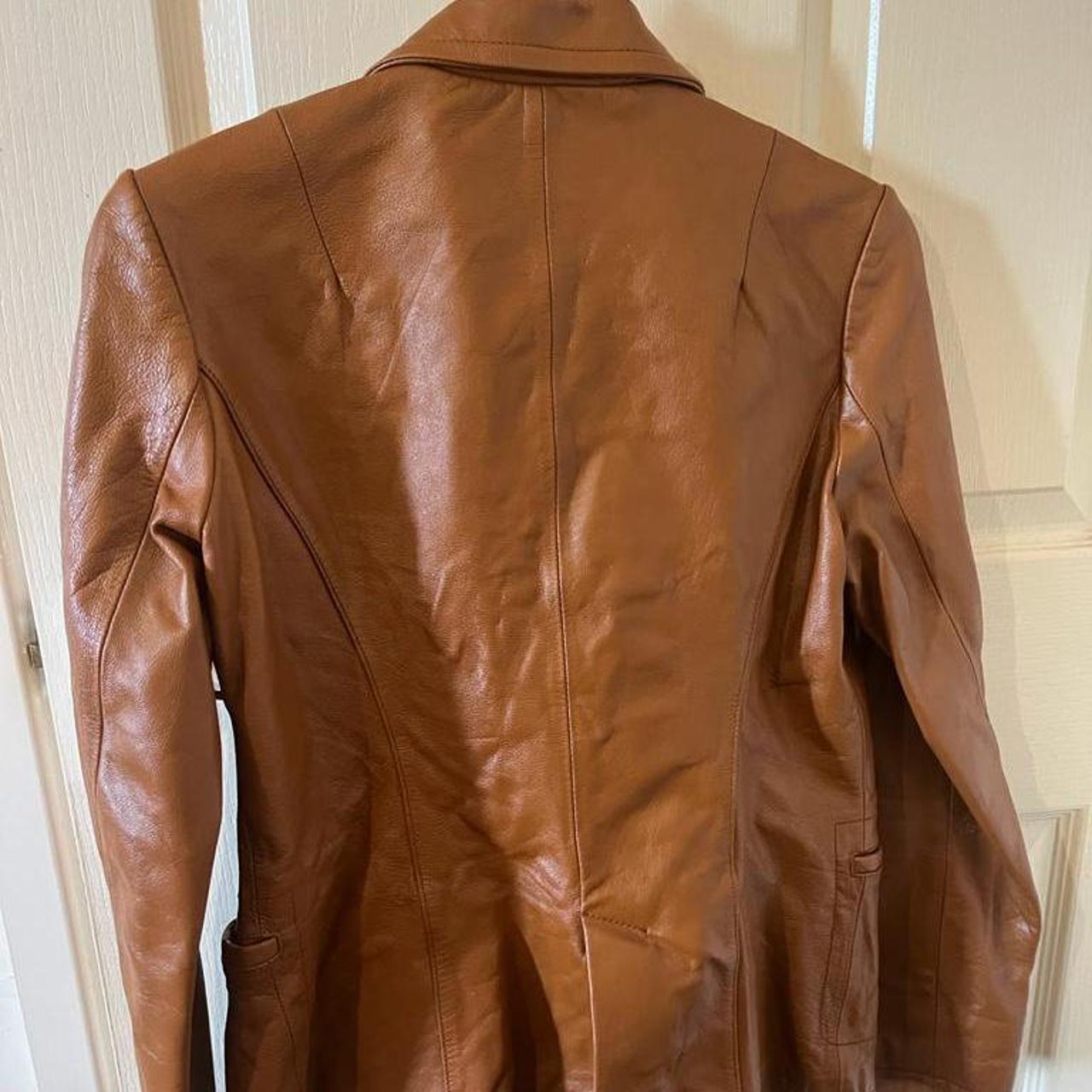 Vintage and trendy caramel brown leather jacket with... Depop