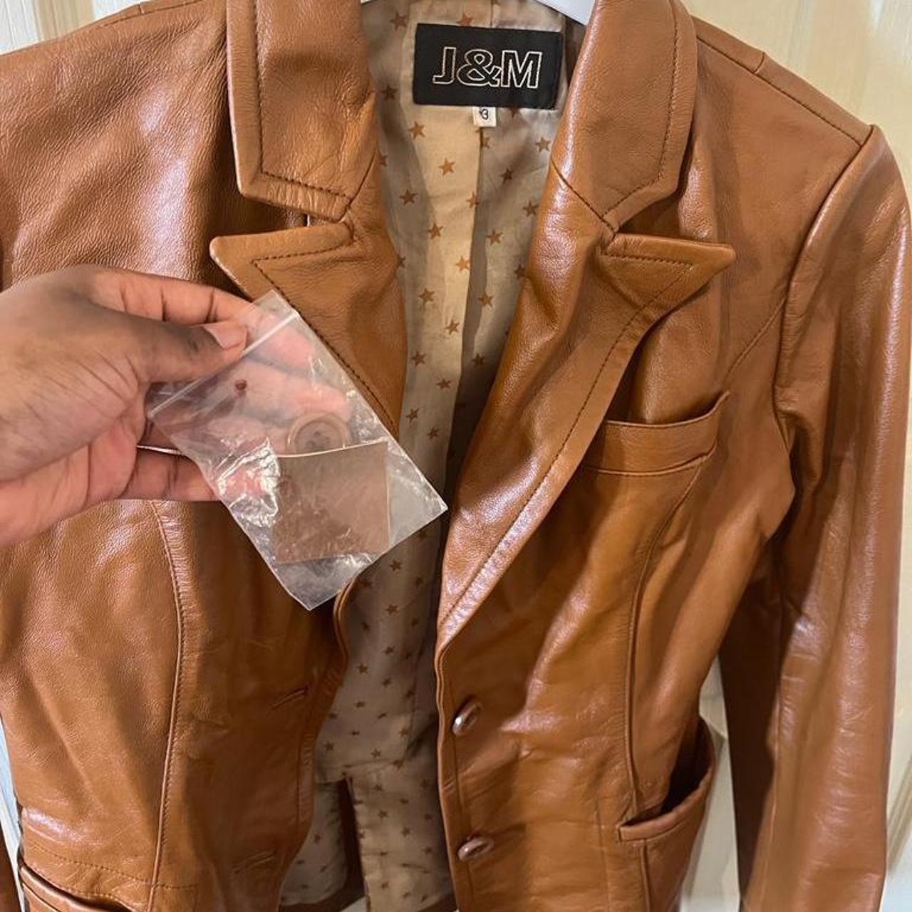 Vintage and trendy caramel brown leather jacket with... Depop