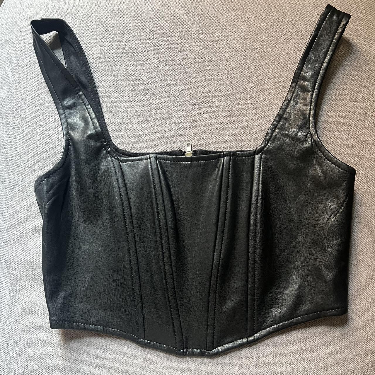 FAUX LEATHER CORSET CROP TOP/BLACK