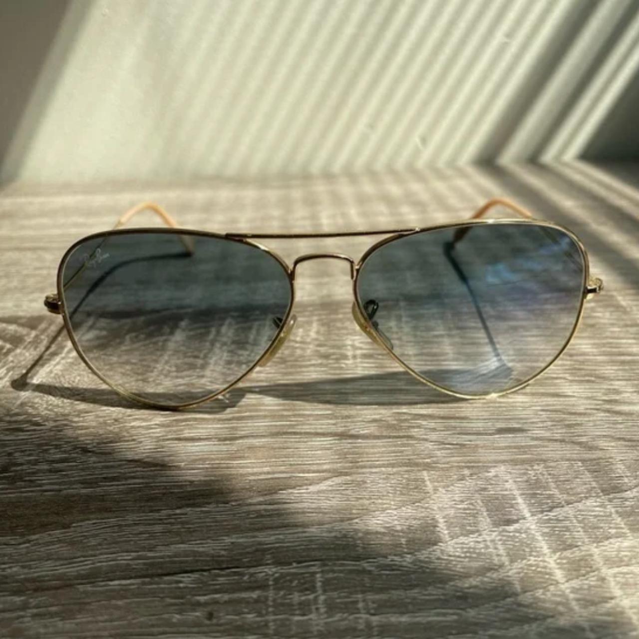 Ray Ban aviator sunglasses Blue reflective lenses, - Depop