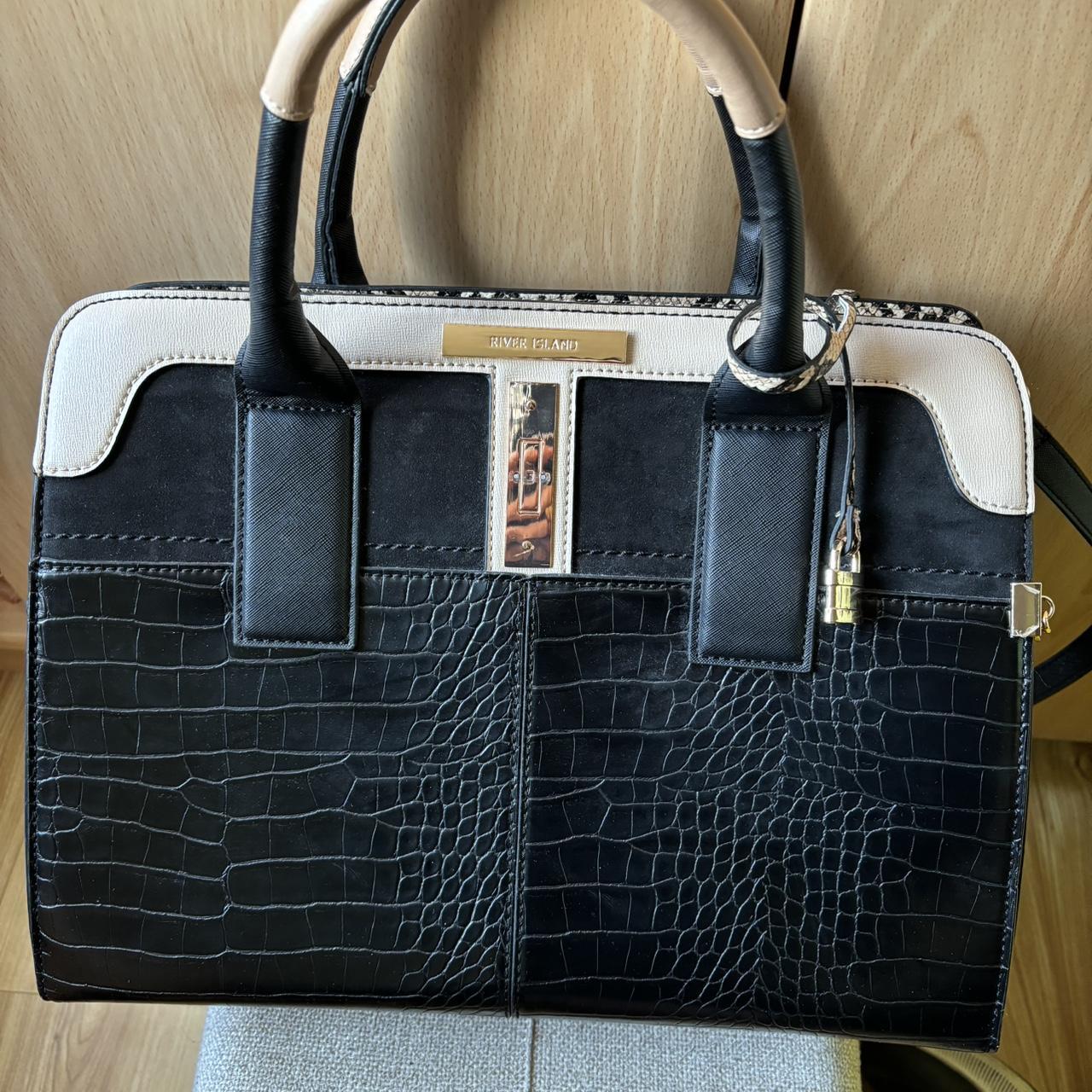 Black croc detail lock front tote bag hotsell