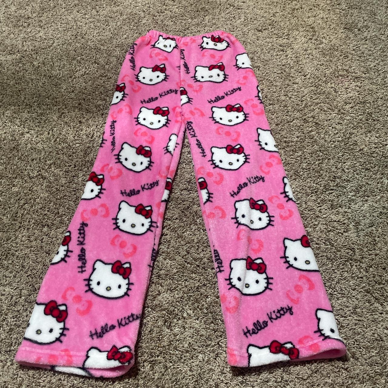 Y2k fuzzy pink hello kitty pj pants y2k 00’s... Depop