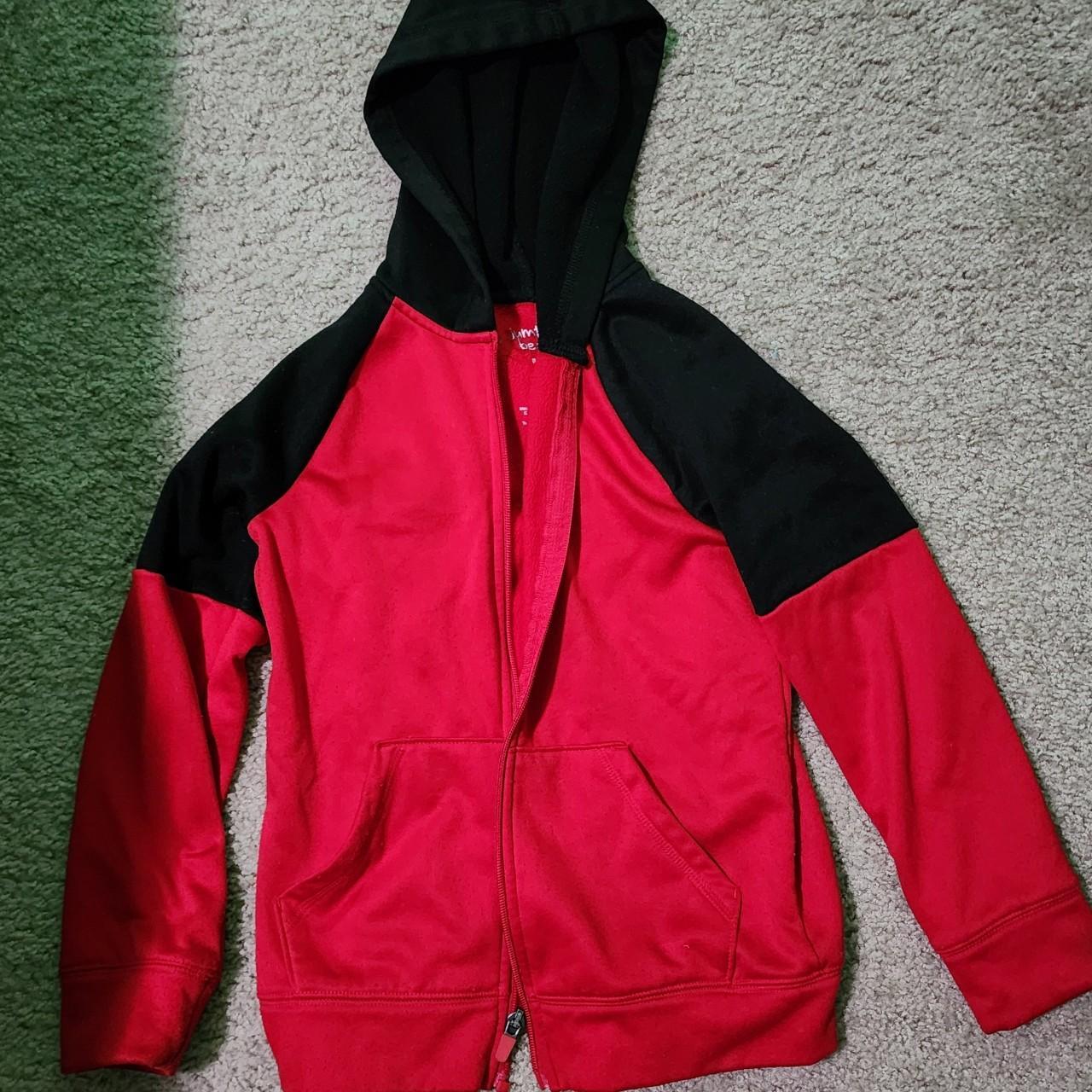 Boy's red and black zip up jacket Size 7 with hood... - Depop