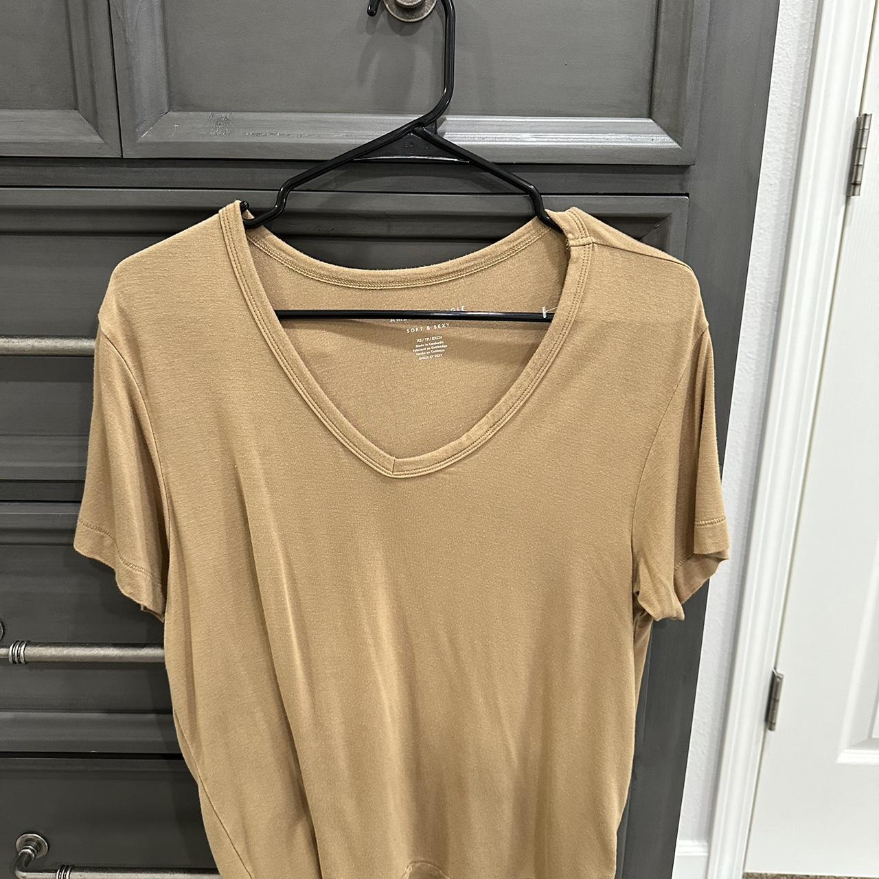 tan v neck t shirt women's