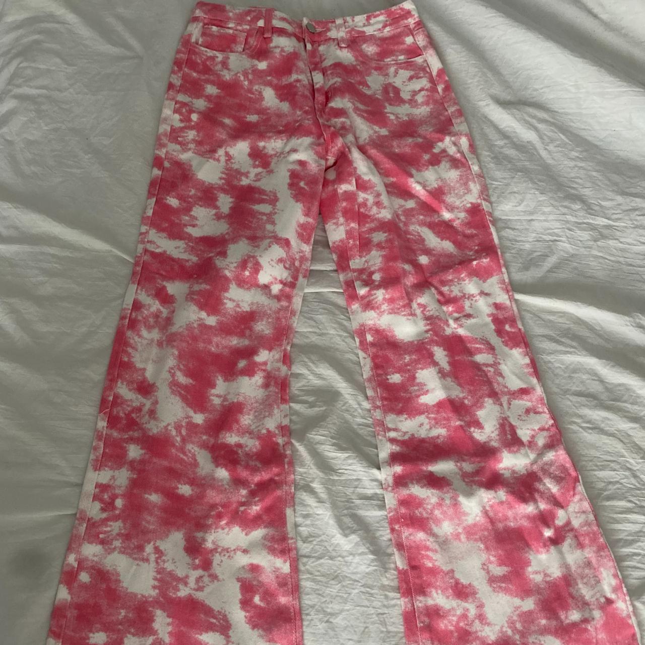 Highwaisted Bootcut Pink n White Tie-Dye Jeans - Depop