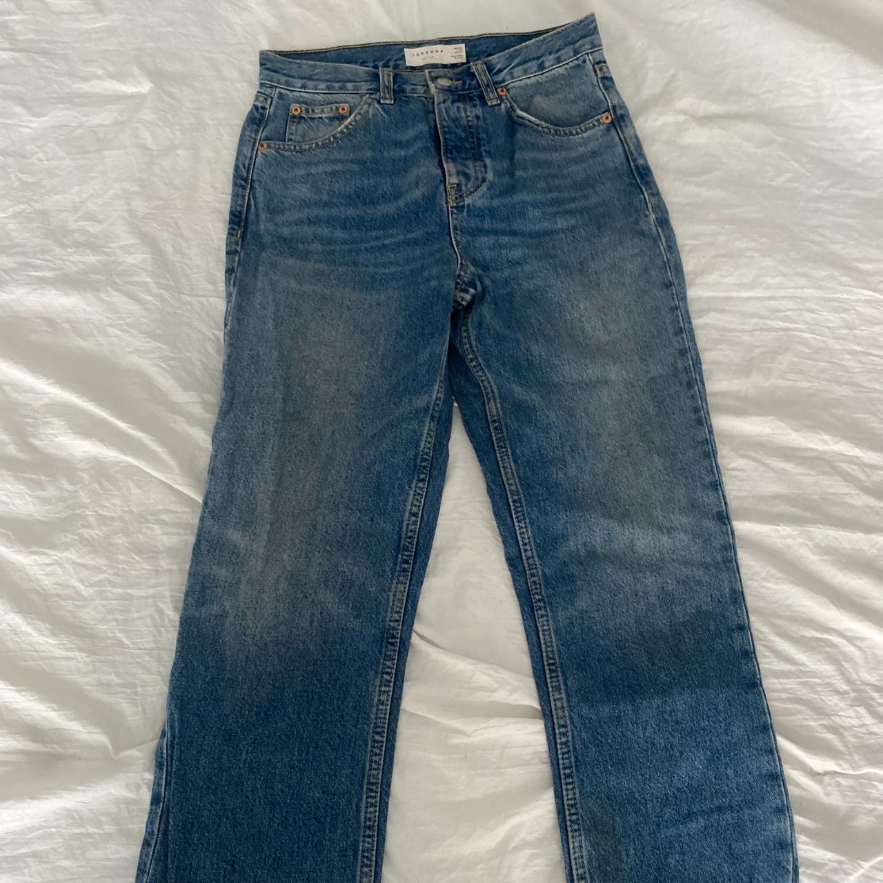 Topshop Womens Dark Wash Faded Straight Leg... - Depop