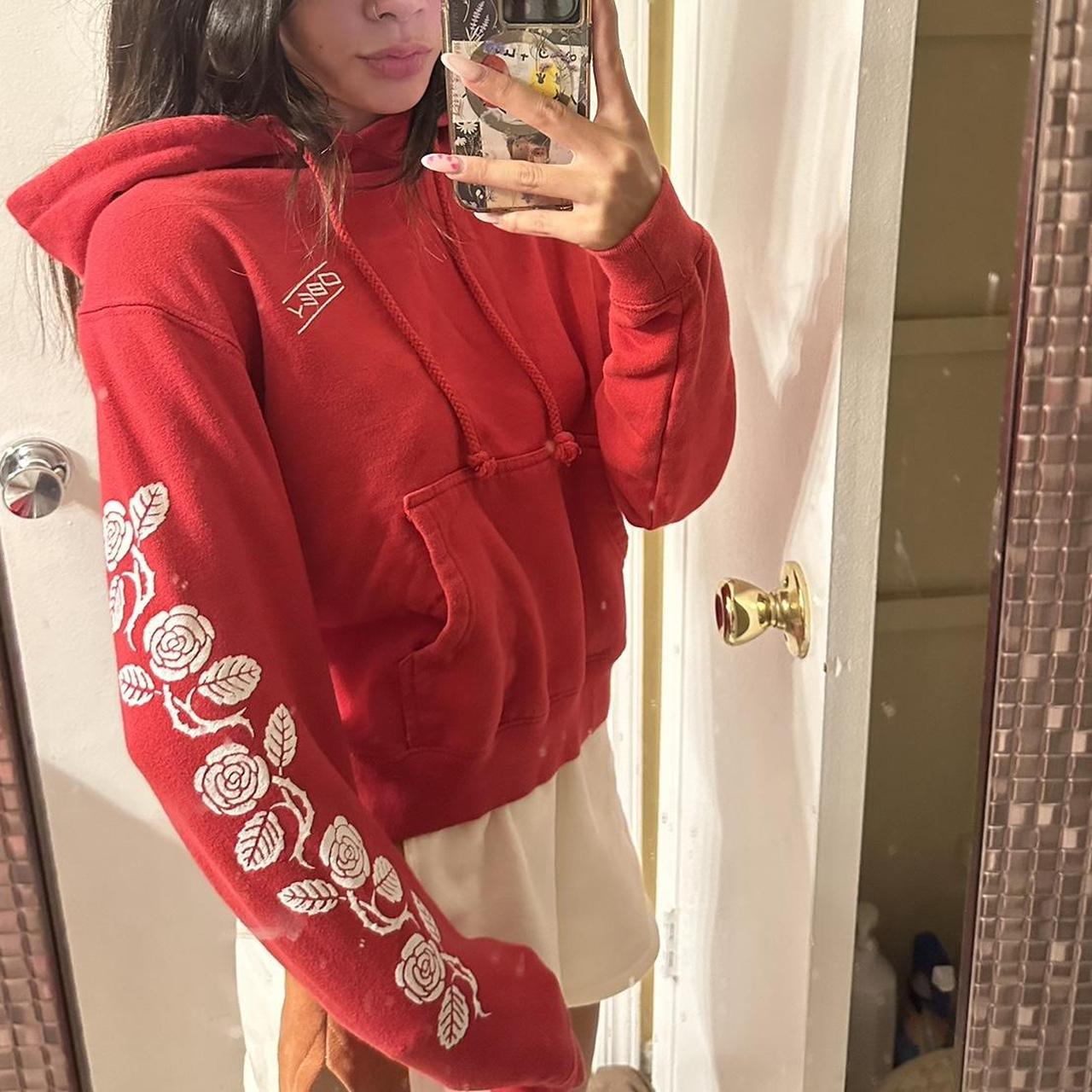 small red obey hoodie size says small but i think Depop