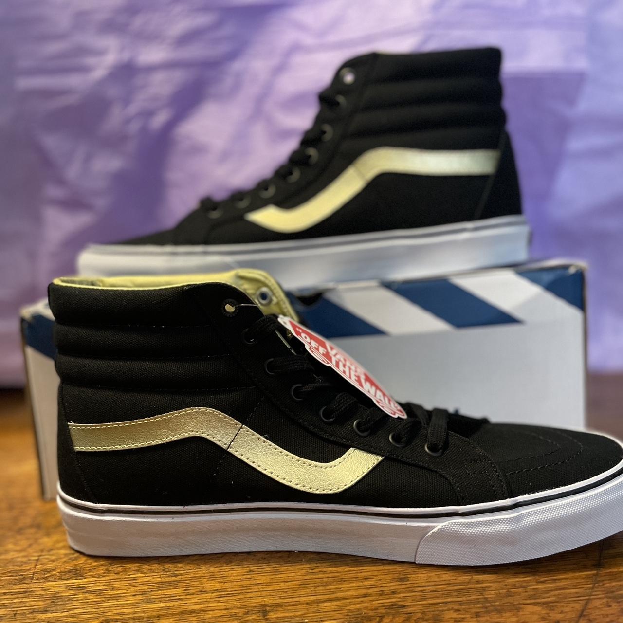 Black vans with fashion gold stripe