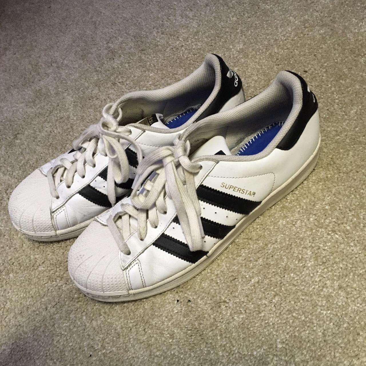 Adidas super star white size 8.5 fits like 8 DEPOP... - Depop