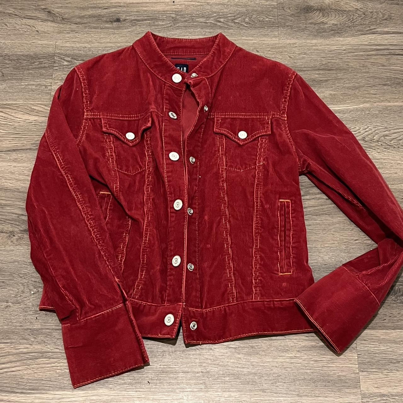 medium corduroy gap jacket Maroon with gold... Depop