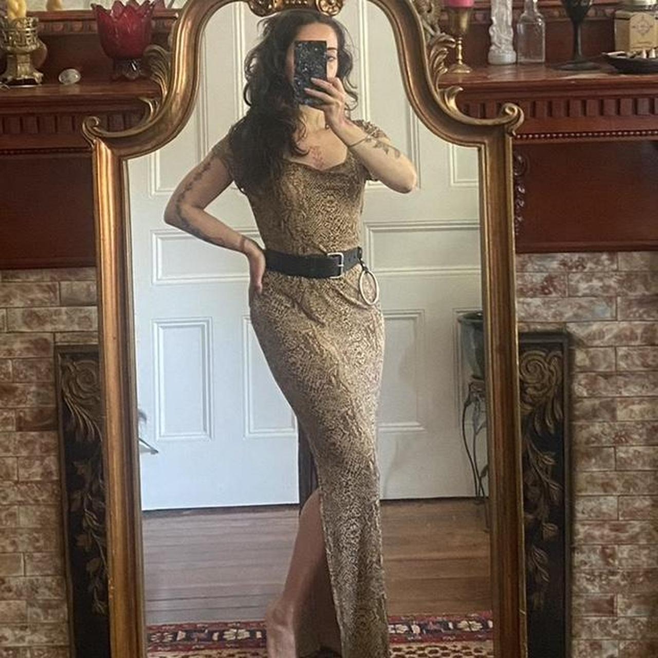 Women's Dress - Brown/Gold - L – Slinky stretchy … - image 2