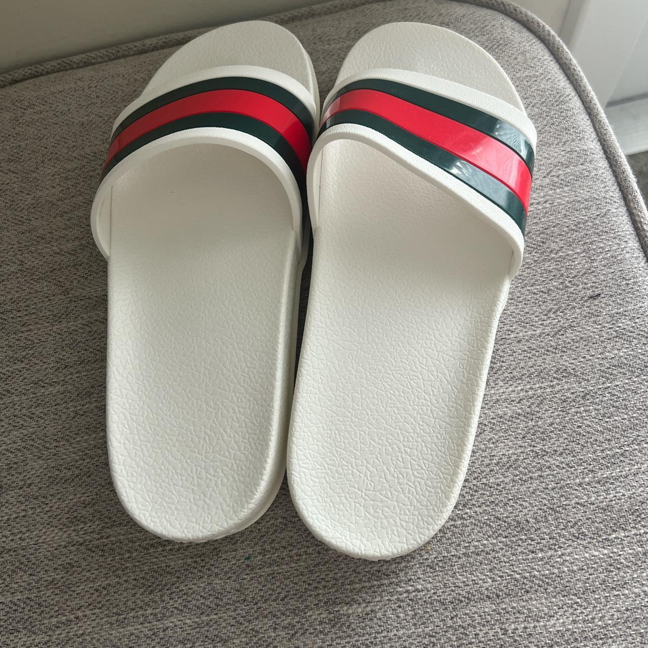 *Lightly Used* Gucci Web Slide Sandal White Worn... - Depop