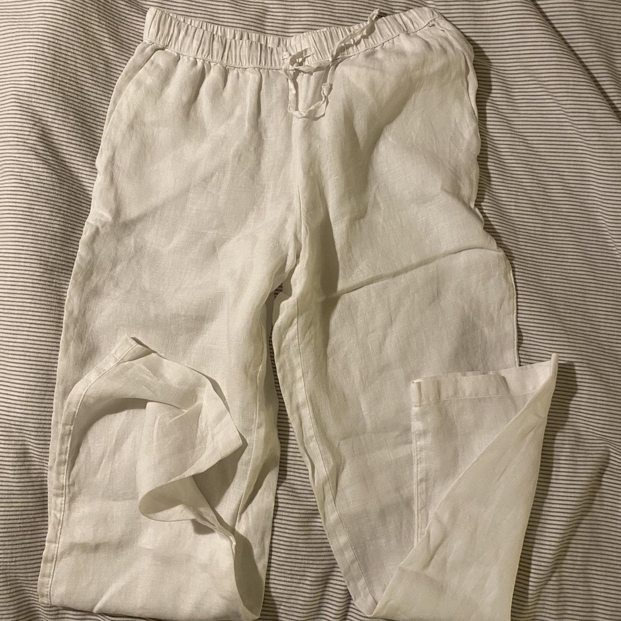 h&m home white linen relaxed trousers FREE... - Depop