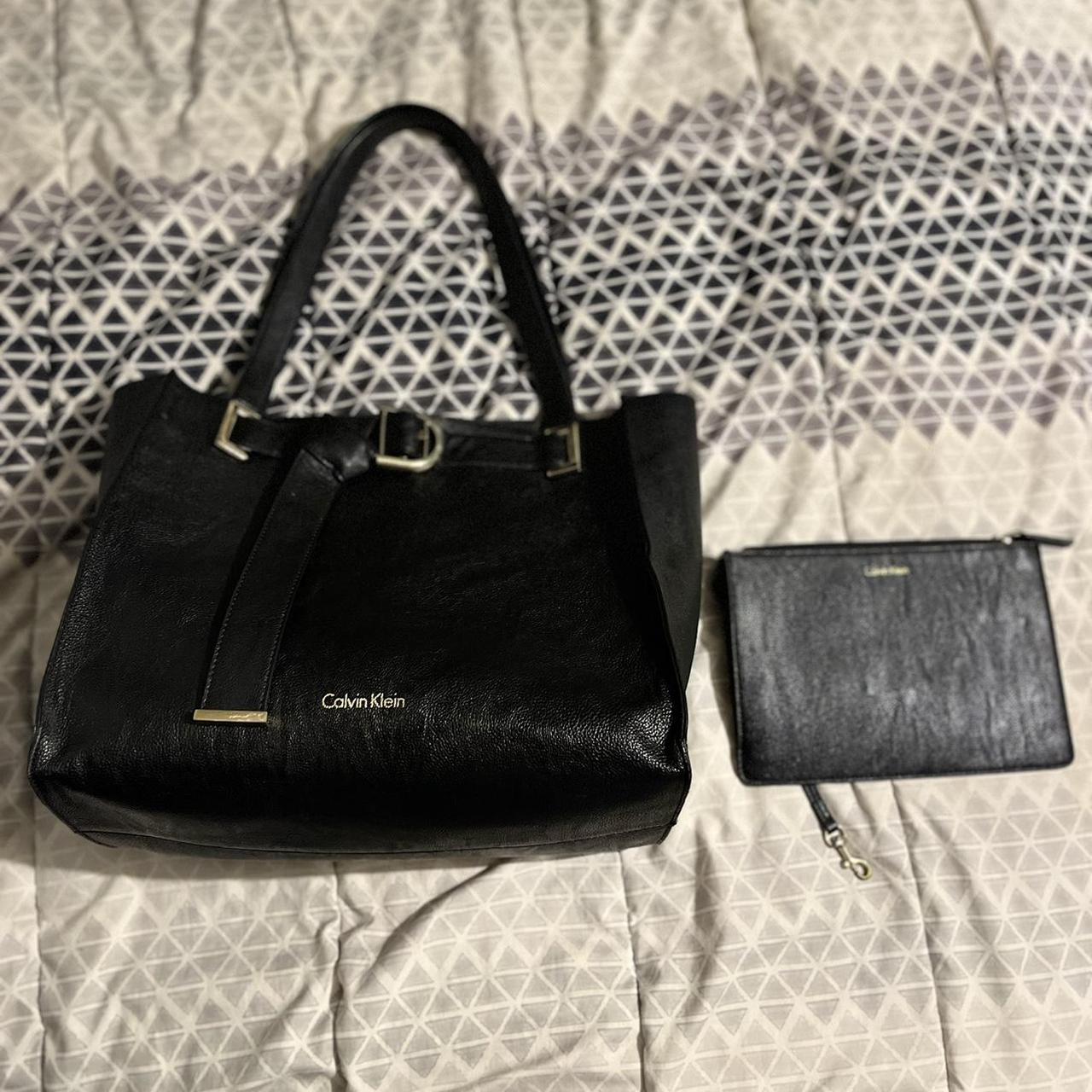 Calvin Klein Purse Black Leather Iris Top Handle Satchel Handbag | eBay