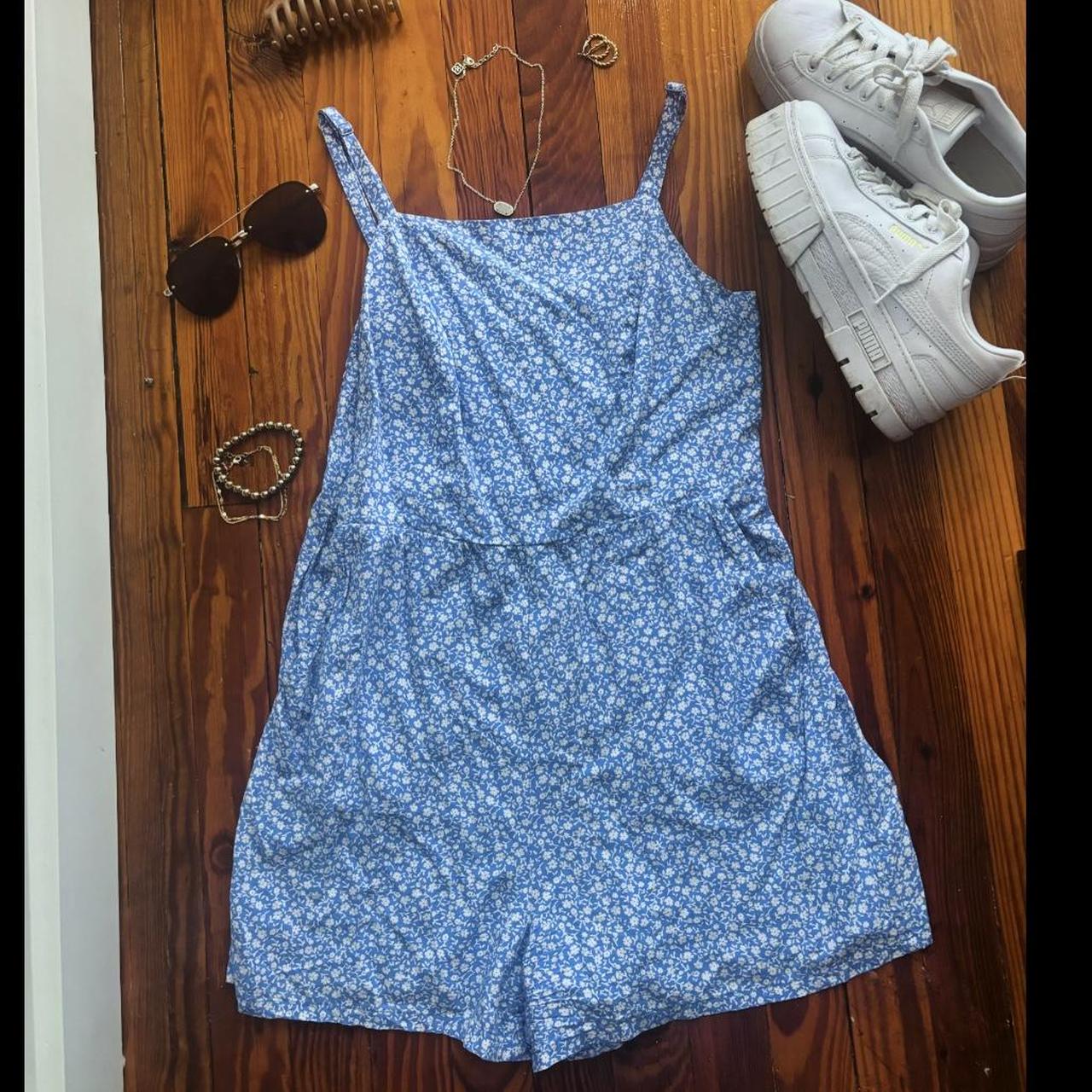 Old navy blue floral romper dress with pockets