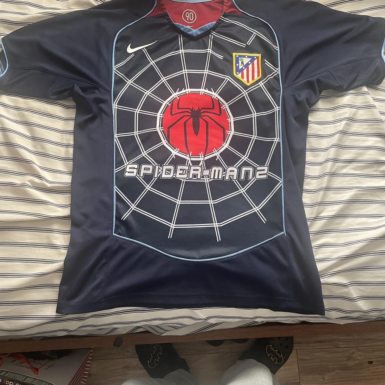 Atlético Madrid soccer jersey with Spiderman logo on... Depop