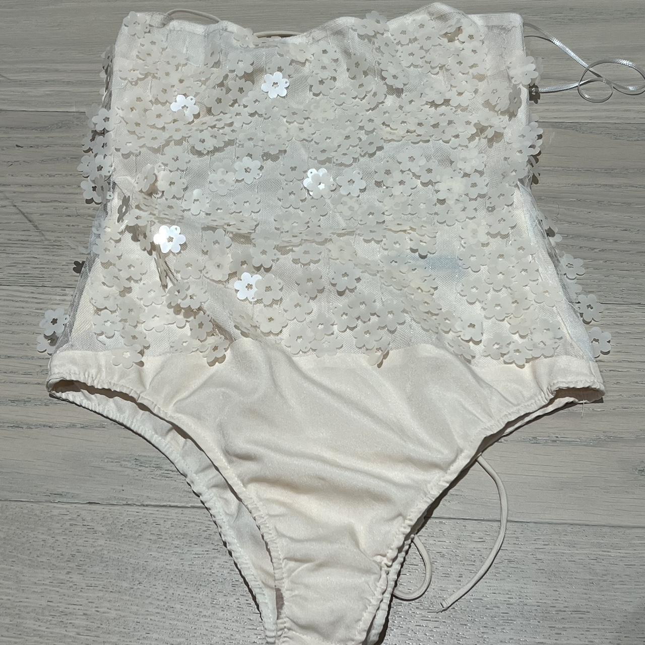 XS Cream sequined bodysuit Depop