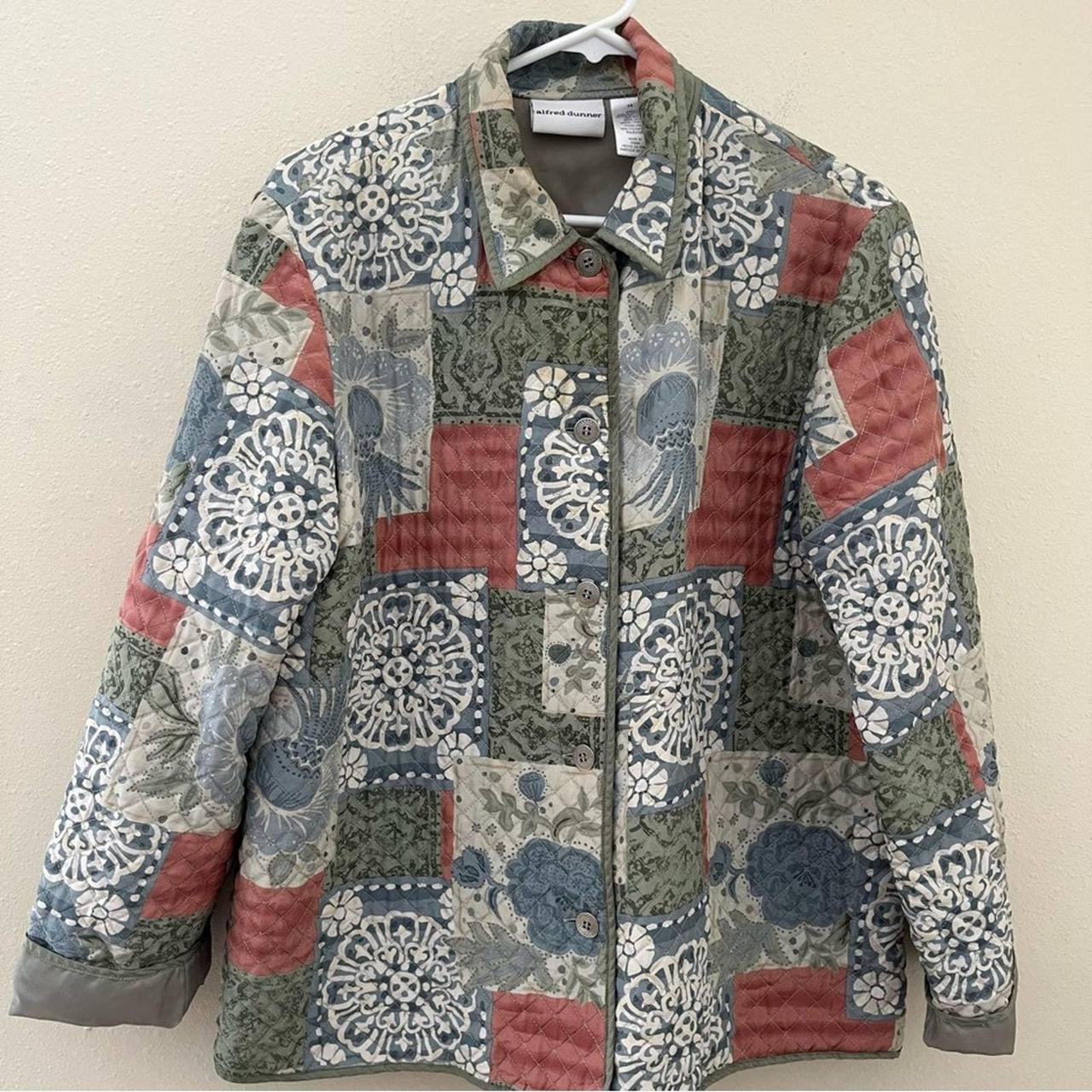 Alfred Dunner Vintage Silk Quilted Patchwork Button... - Depop