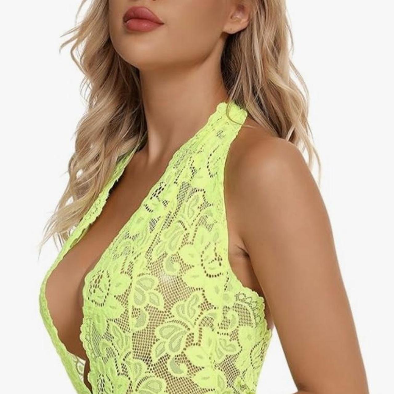 Neon Yellow Lace Bodysuit –