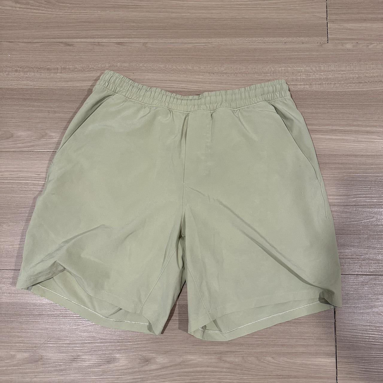 Light Green Lululemon men’s active running shorts,... Depop